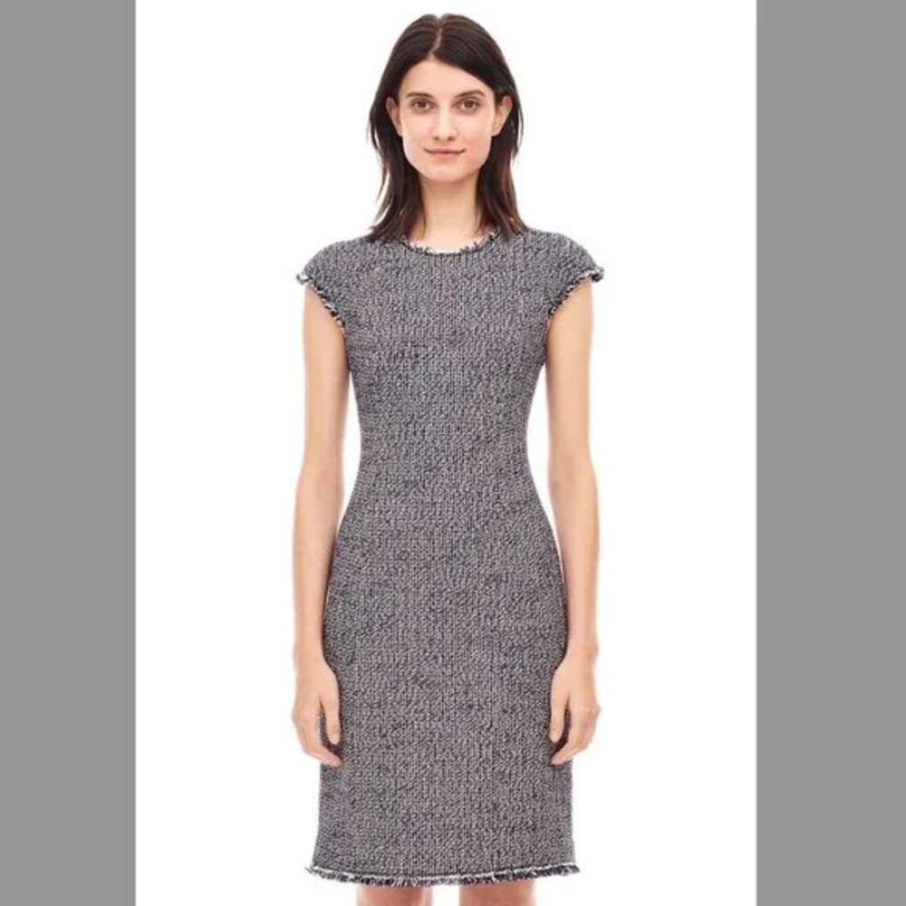 Rebecca Taylor Confetti Tweed Dress Size 10 Navy Blue Pink Career Work Sheath